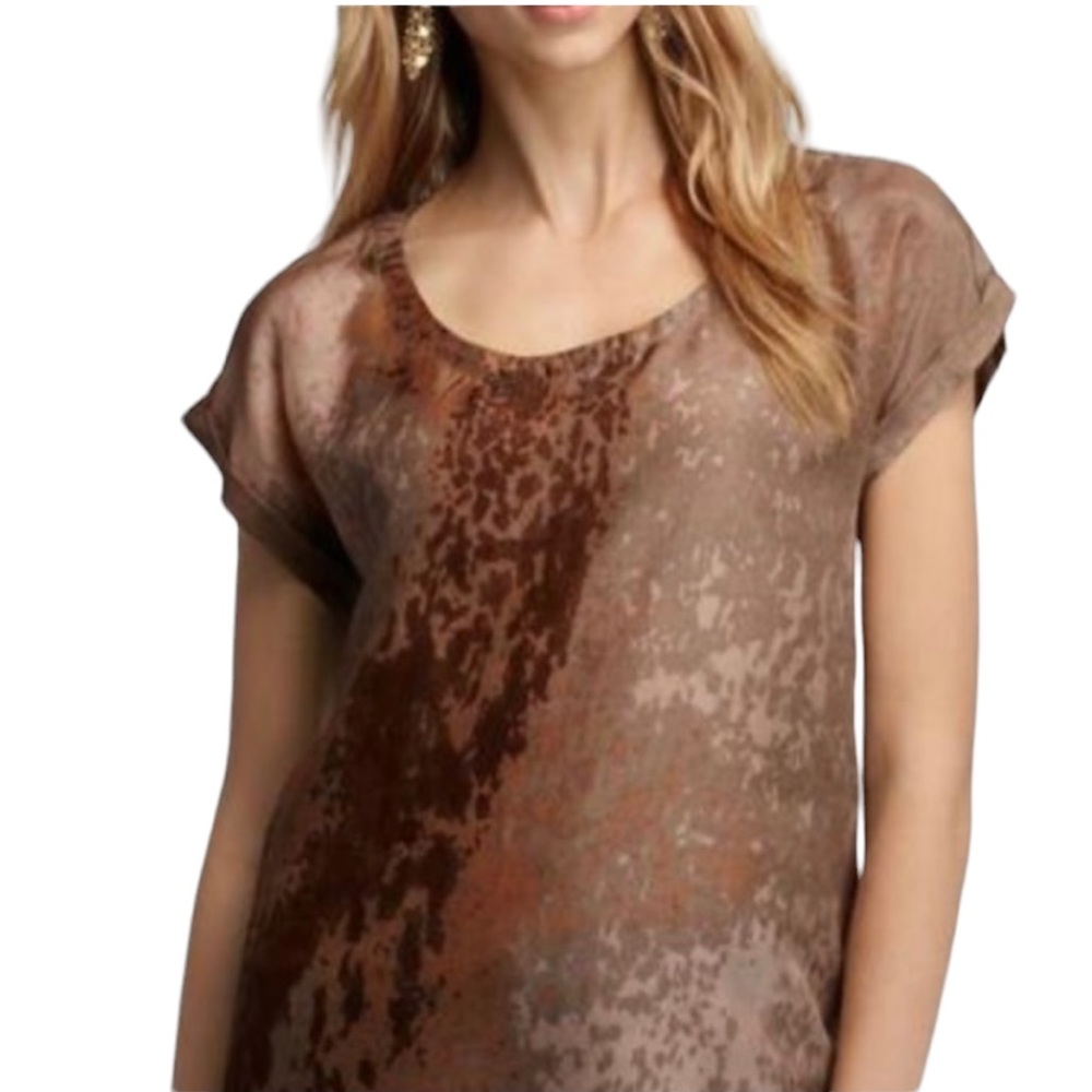 Eileen Fisher Grey Brown Seaspray silk short sleeve T-shirt top - Picture 1 of 7